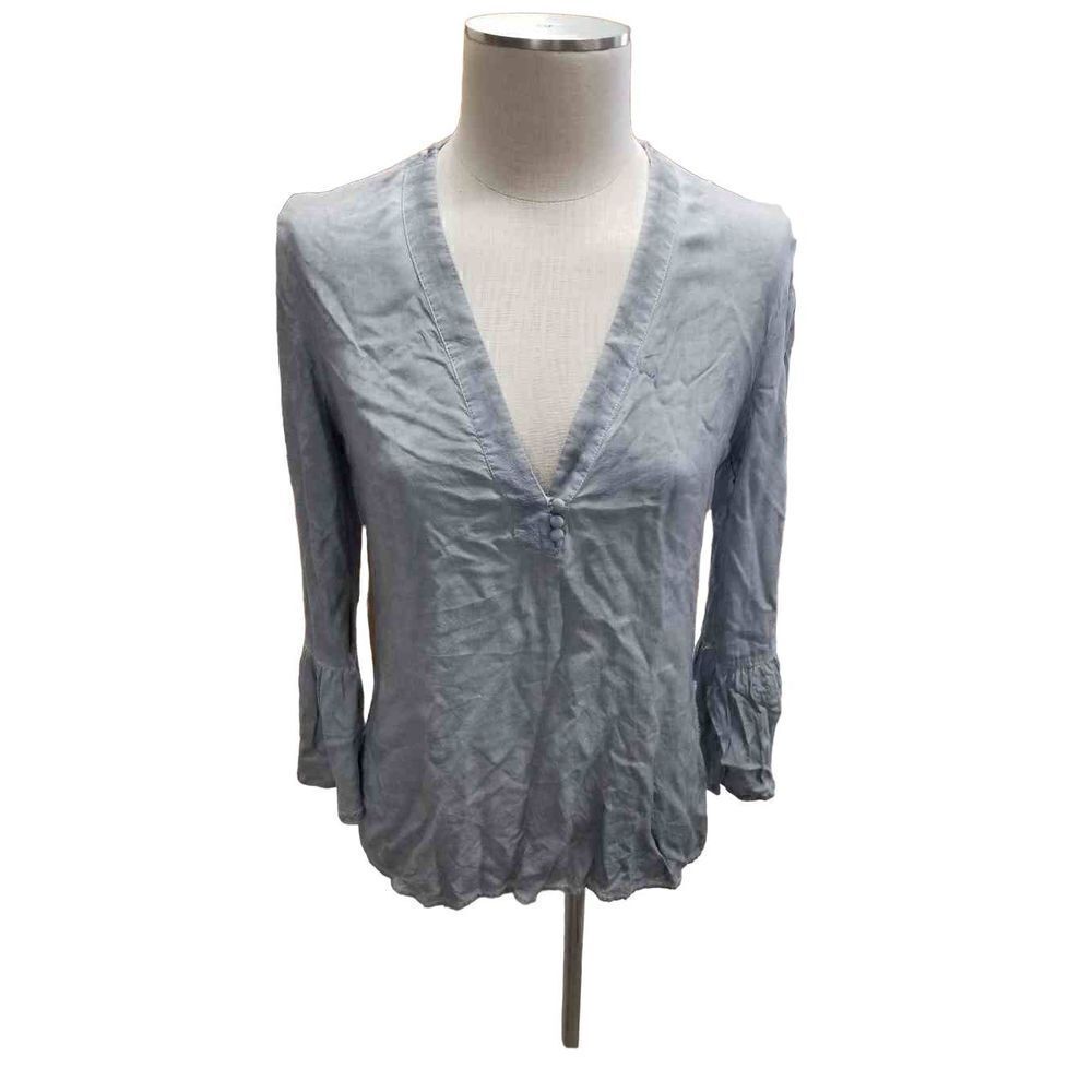 Blue grey yfb vee neck knit top
